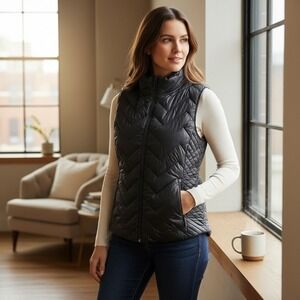 Michael Kors Packable Down Fill Quilted Chevron Vest Black Womens Size L‎